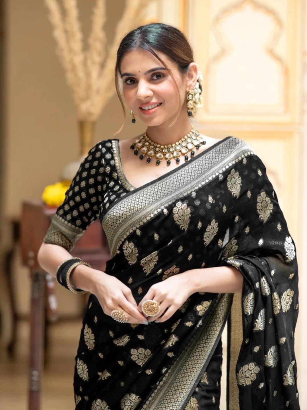 Women Jacquard Saree 1221 Black