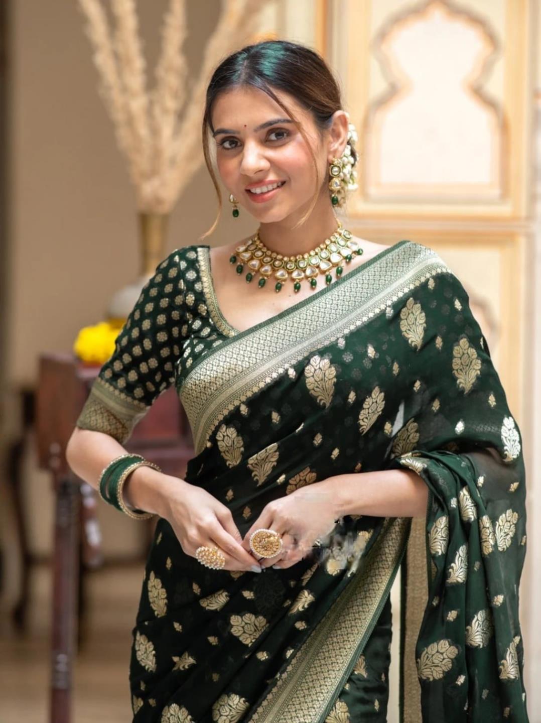 Women Jacquard Saree 1221 Green