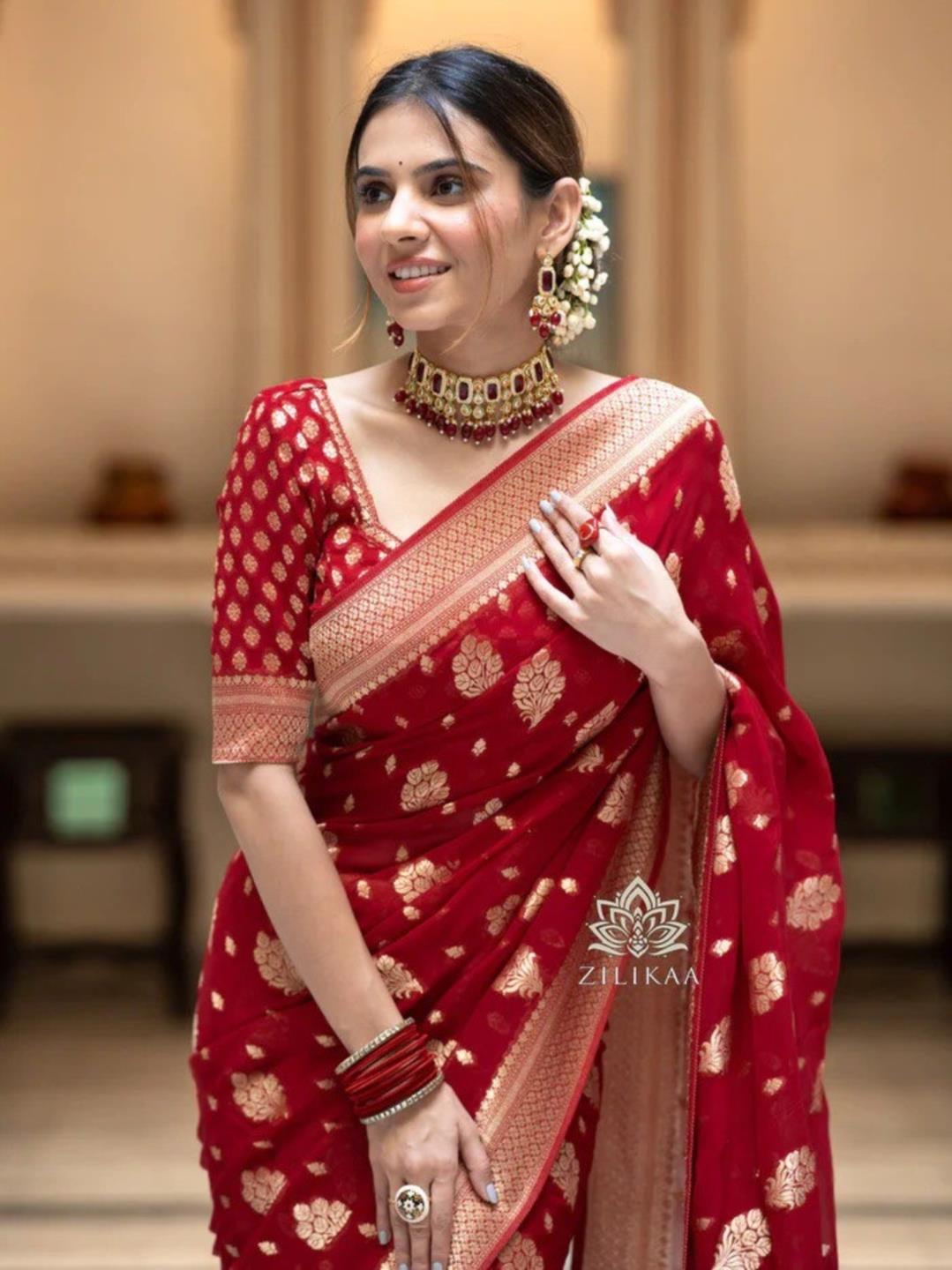 Women Jacquard Saree 1221 Red