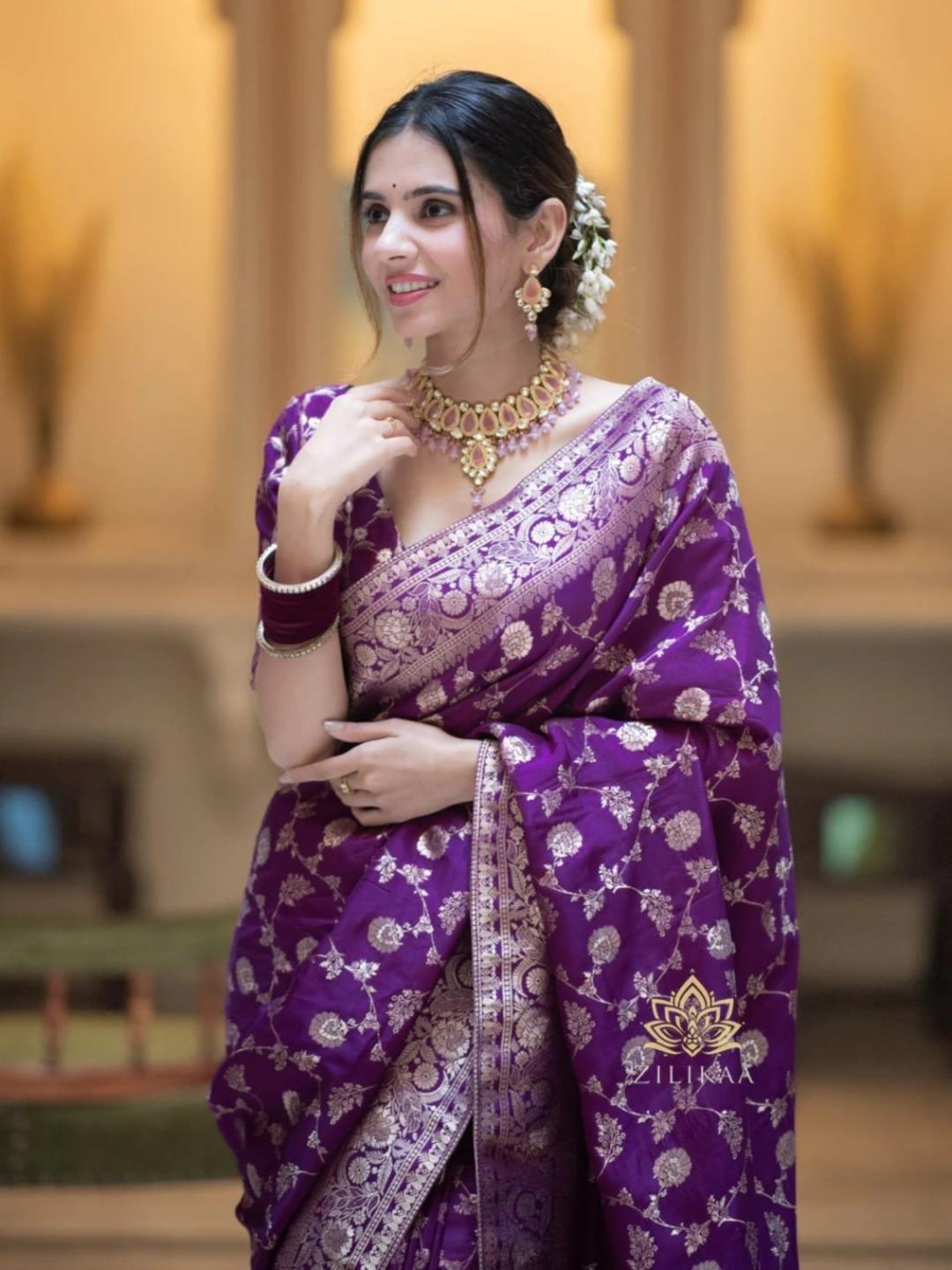 Women Jacquard Saree 1354 Purple