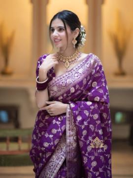 Women Jacquard Saree 1354 Purple