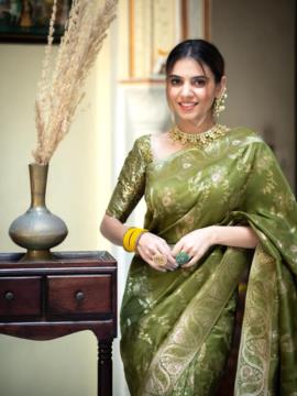 Women Jacquard Saree 1356 Mahendi