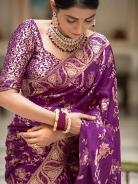 Women Jacquard Saree 1356 Purple