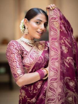 Women Jacquard Saree 1356 Wine