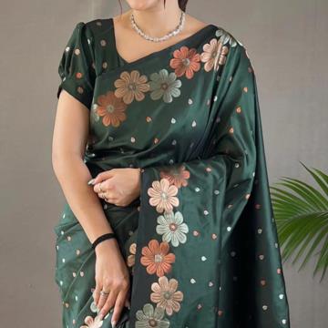 Women Jacquard Saree 1365 Green