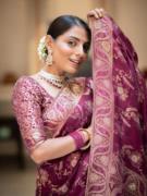 Women Jacquard Saree 1356 Wine